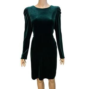 Vince Camuto Velvet Sheath Dress Size 16 Green Puff Sleeve Knee Length Holiday